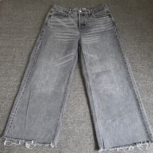 Old Navy Sky Hi Wide Leg Jeans Women 10P Gray Extra High Rise Raw Hem Button Fly